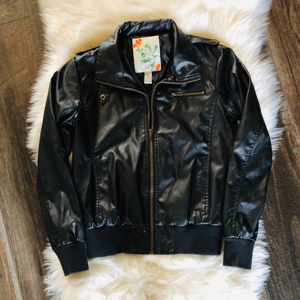 LOVE CHANGE Black Full Zip Faux Leather Jacket Med